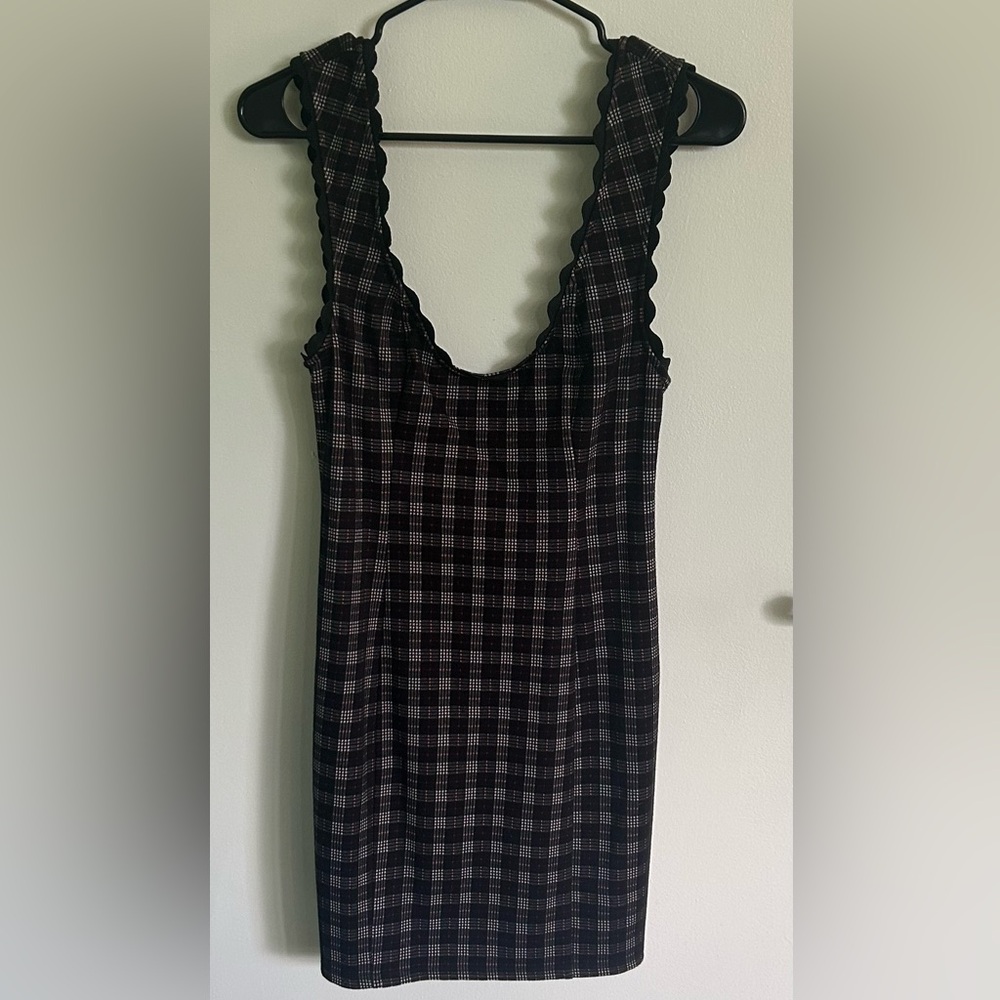 Free People Plaid Sleeveless Dress with Scalloped Neckline
